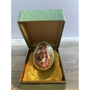 Vintage Royal Bayreuth Easter Egg Little Girl with St. Bernard Bone China 1977